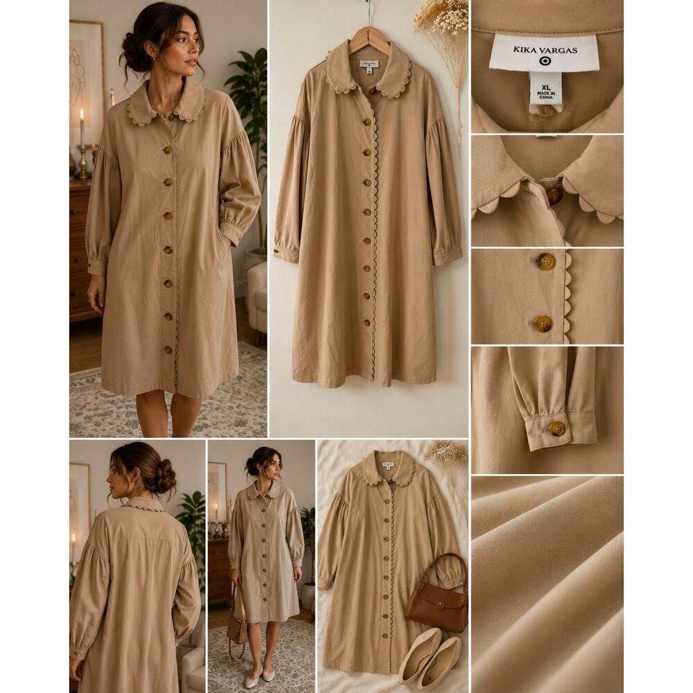 Kika Vargas for Target Beige Scalloped Collar Shirt Dress XL ✨